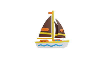 Cartoon Sailboat with Brown Sails and Orange Accents