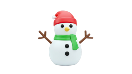 Cute Cartoon Snowman with Santa Hat and Scarf