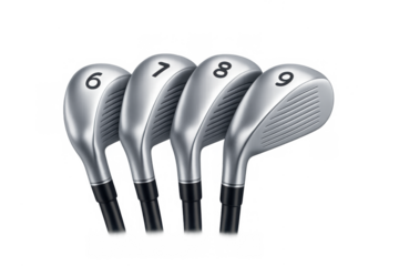 Elegant silver golf club set illustration for sports equipment design