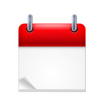 Red 3d calendar icon with empty page for scheduling events, realistic and glossy daily planner symbol isolated on transparent background