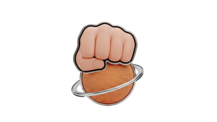 Fist holding textured orb with metal ring