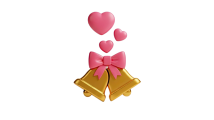 Golden Bells with Pink Bow and Hearts