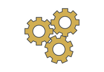 Conjunto de tres engranajes dorados entrelazados que representan el trabajo en equipo y los procesos industriales