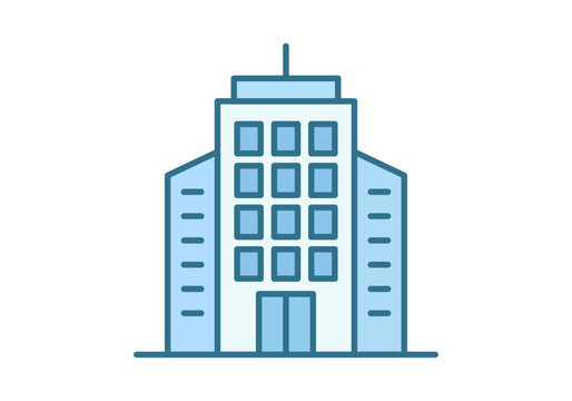 Edificio de oficinas moderno con arquitectura corporativa y ventanas sim&eacute;tricas sobre un fondo blanco