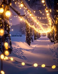 Winter Wonderland - Illuminated Path Through Snowy Landscape.