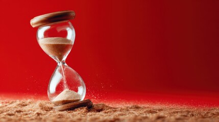 An artistically designed hourglass filled with brown sand showcases the passage of time, symbolizing urgency and the significance of treasuring moments in life.