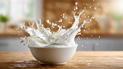 In this exciting moment, a splash of milk erupts from a bowl, capturing the energy and movement that makes for an engaging visual statement in any space.