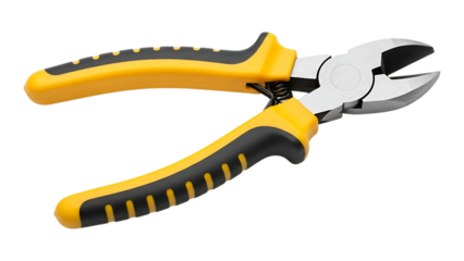 A pair of yellow and black pliers on a black background
