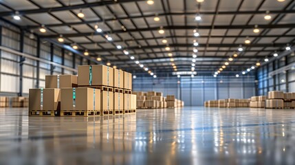 Modern inventory warehouse with smart pallet tracking and digital stock control features