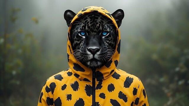 Person wearing leopard-print hoodie illustration