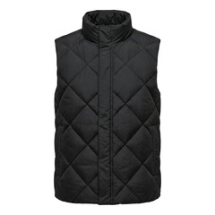 Black quilted puffer vest mockup © BTG