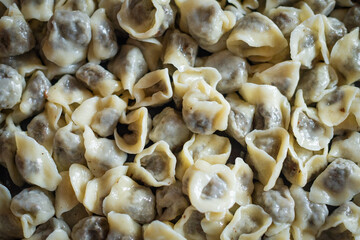 Full frame of freshly cooked dumplings in the kitchen, ready for Christmas