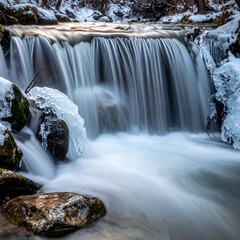Winters Embrace - A Frozen Waterfalls Serene Beauty.