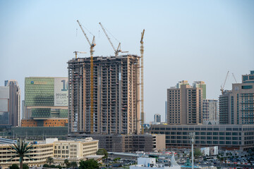 Urban Skyline with High-Rise Building Under Construction in Abu Dhabi