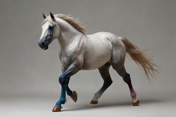 Elegant White Horse with Colorful Legs