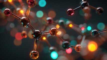 Abstract molecular structure with glowing bokeh lights