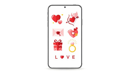 Smartphone screen displaying Valentine's Day themed icons and graphics