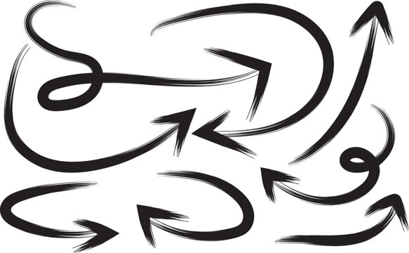 Hand drawn arrows in a circular pattern isolated on transparent background