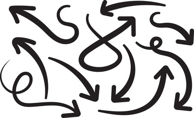 Hand drawn arrows on white background isolated on transparent background