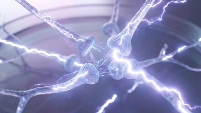 Glowing Interconnected Neuron Terminals Transmitting Signals