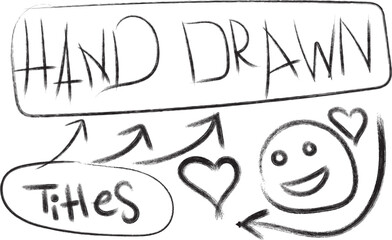 Hand drawn smiley face with hearts and text on isolated on transparent background