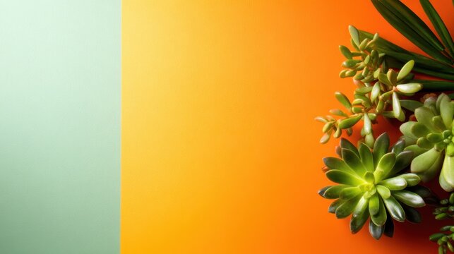 An arrangement of succulent plants showcasing rich greens against a colorful backdrop, symbolizing resilience and beauty in nature, paired with an artistic presentation.