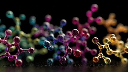 Colorful molecular structures on dark background