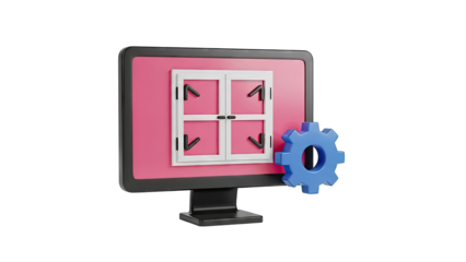 Computer with Window and Gear Icon
