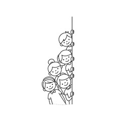 Children climbing up a rope in a simple illustration style