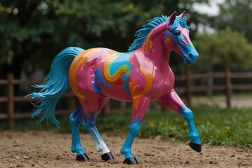 Colorful Fantasy Horse Sculpture in Outdoor Setting