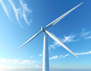 Wind Turbine Against Blue Sky - Renewable Energy Source.