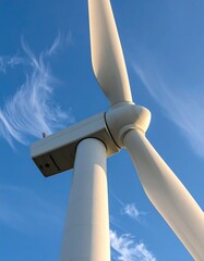 Wind Turbine Blades Against a Blue Sky.