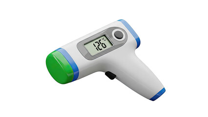 Digital infrared thermometer with a green tip and LCD screen