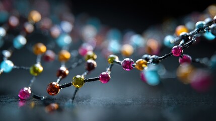 Molecular structure with colorful spheres and bokeh
