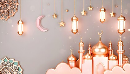 Ramadan Kareem with lantern and mosque
