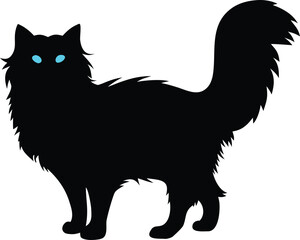 Majestic Black Cat Silhouette with Glowing Blue Eyes a Regal Pet Illustration