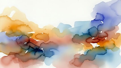 Abstract watercolor background with flowing organic shapes in warm orange, cool blue, and purple tones creating artistic texture for creative projects.