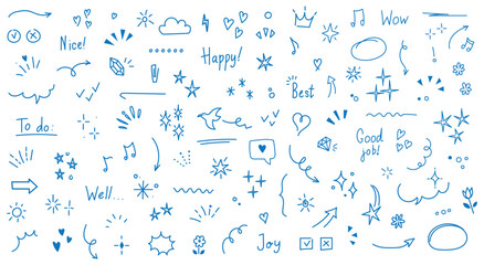 Fototapeta premium Decorative doodles sketch scribble hand drawn handmade pencil pen marker set vector graphic design illustration art for business infographic journal set pointing arrow speech bubble line outline shape