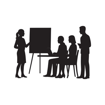 A dynamic business team collaborates during a presentation or meeting sessione Illustrator Artwork