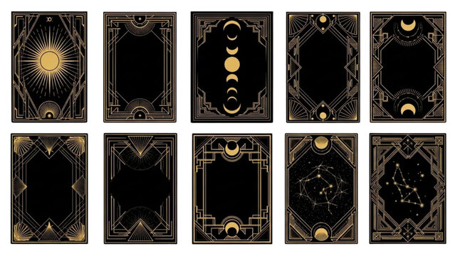 Elegant Art Deco Frames with Celestial and Zodiac Motifs for Design