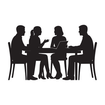 Adobe Illustrator Business meeting silhouette: four professionals collaborating around a table with a laptopArtwork