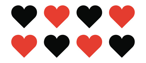Set of eight red and black hearts icons illustration on white background vector art