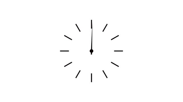 Minimalist analog clock animation on white background. Fast ticking clock animation representing deadline and time management.