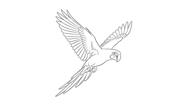 Flying parrot in air with outstretched wings