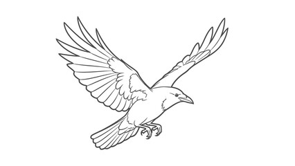 Obraz premium Bird flying with outstretched wings in black and white illustration