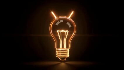 Clean 4K neon animation of glowing electric light bulb icon symbolizing ideas creativity energy innovation shining brightly against dark black background with smooth  - Powered by Adobe