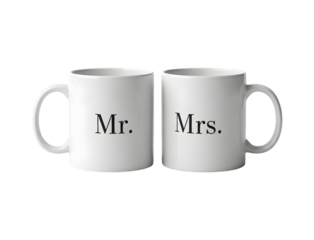 Minimal Mr and Mrs Coffee Mug Set Isolated on Black Background