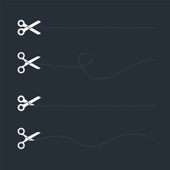 Set of white scissors with cut lines. cut line scissor with black color