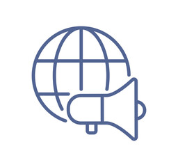 Public announcement and communication icon with speaker and speech bubble, information sharing, notification, messaging, marketing and media outreach line on white background flat vector illustration.