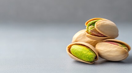A detailed close-up of pistachio nuts in their shells, showcasing their rich green color and texture, this image highlights nature's delectability and provides a sense of culinary delight.